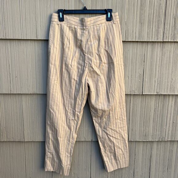 Maje Beige Striped Cotton Linen Trousers Size FR 38 - Picture 3 of 7